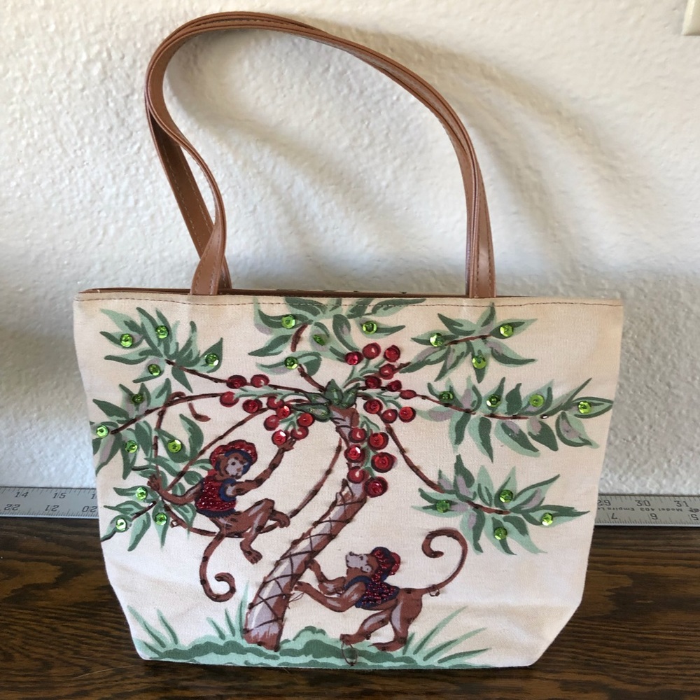 Sequined Painted Detail Monkey Cute Purse Bag
